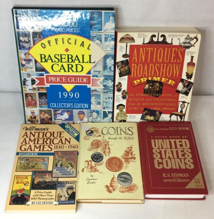 Lot of 5 Antiquing Books: Price Guide Coins Fames Roadshow Baseball Cards