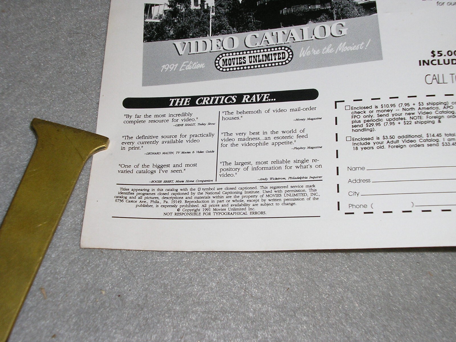 Vintage VHS Movie Book Catalog Film Movies Tapes Unlimited Video Flash Fall 1991