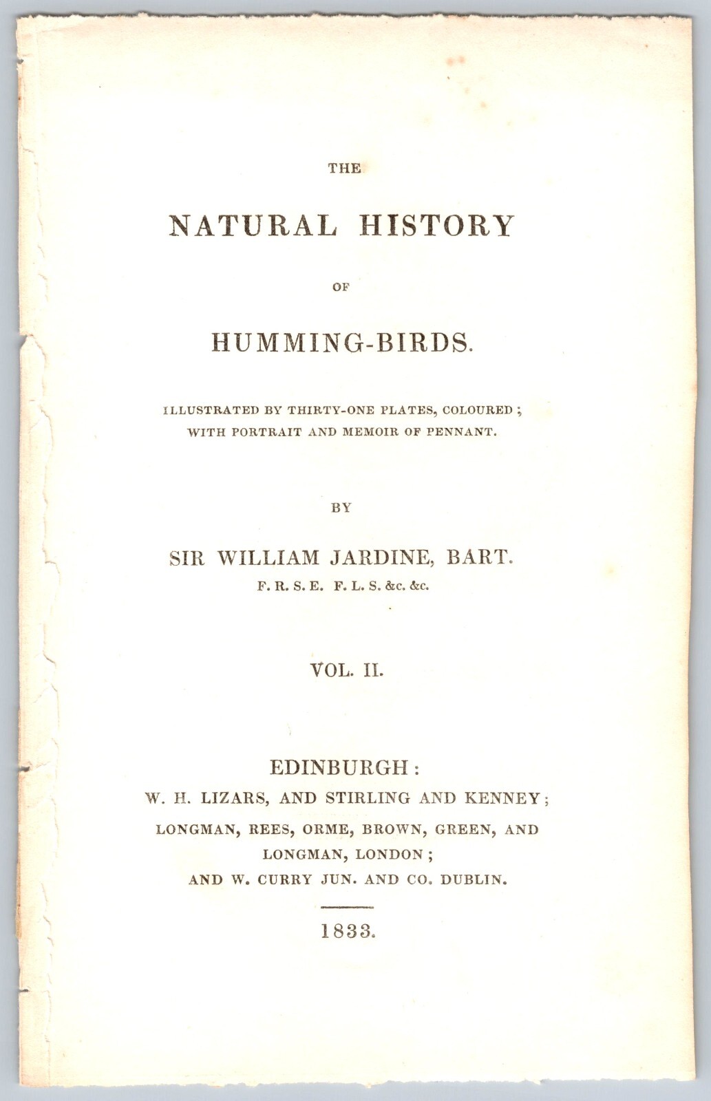 Nine pages of three books on Humming-Birds by Sir William Jardine 1833