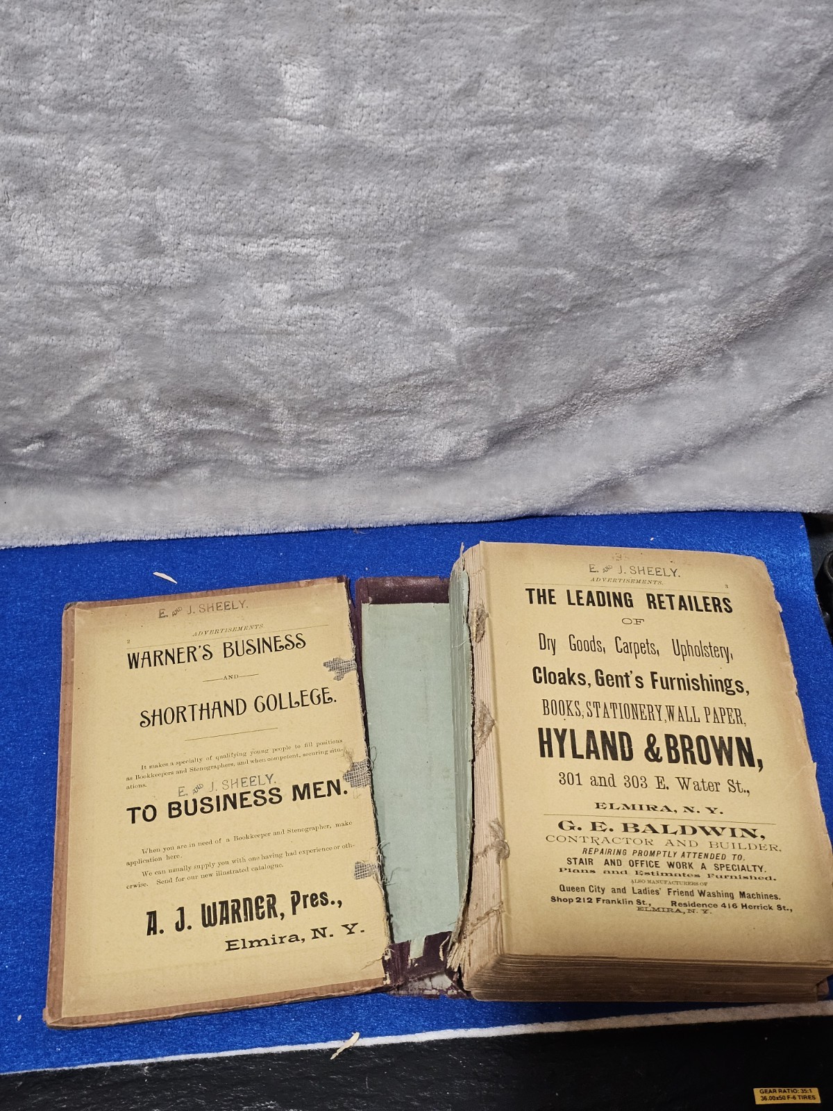 Antique 1895 Elmira NY City Directory Hanford Genealogy Business Ads New York
