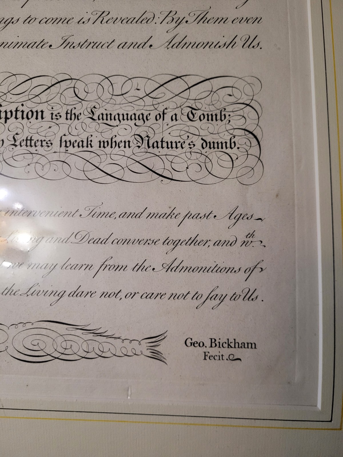 Antique Mounted George Bickham The Universal Penman Original Copper Engraving 89