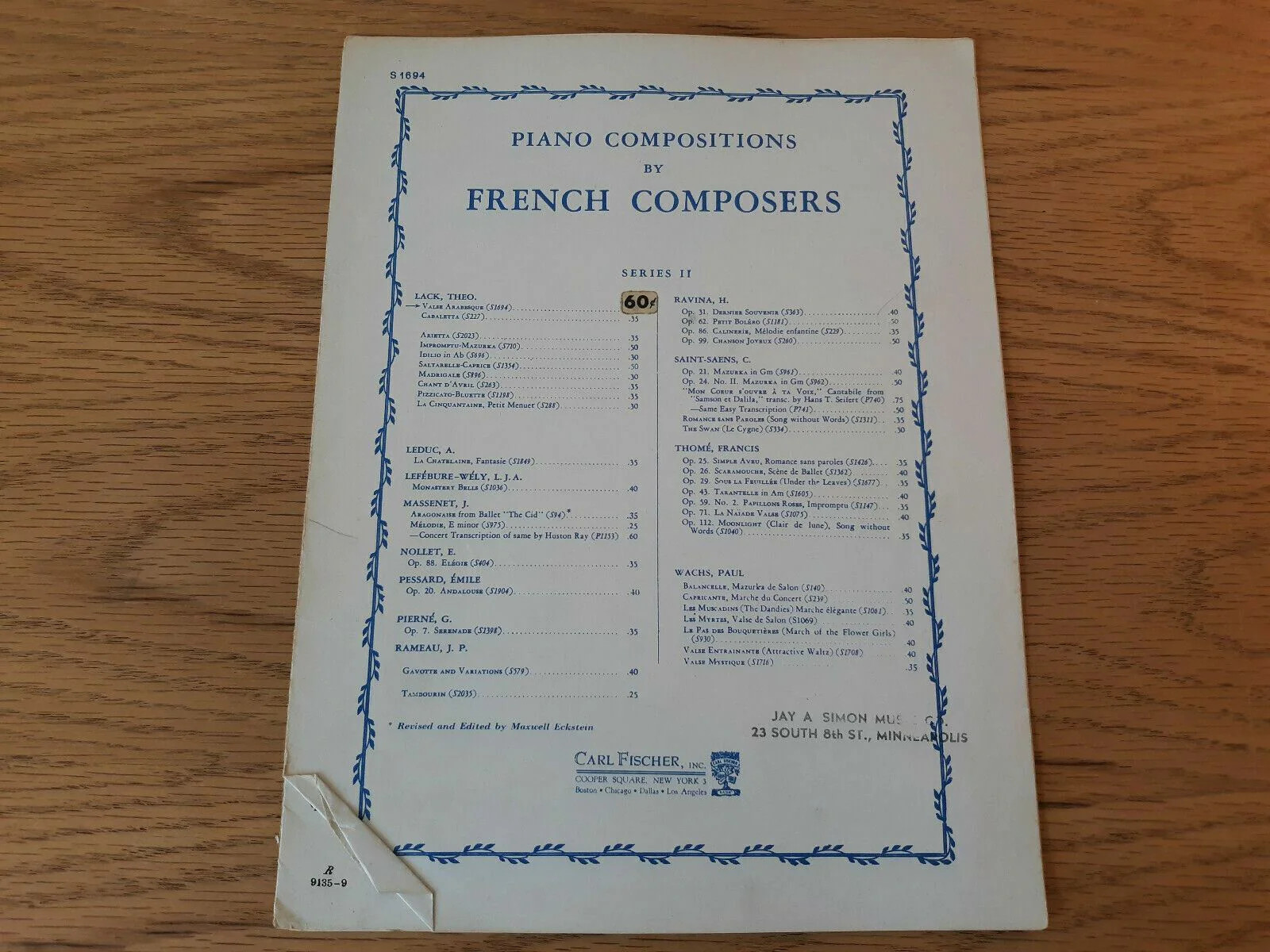 Piano Compositions By French Composers Series II Carl Fischer Valse Arabesque