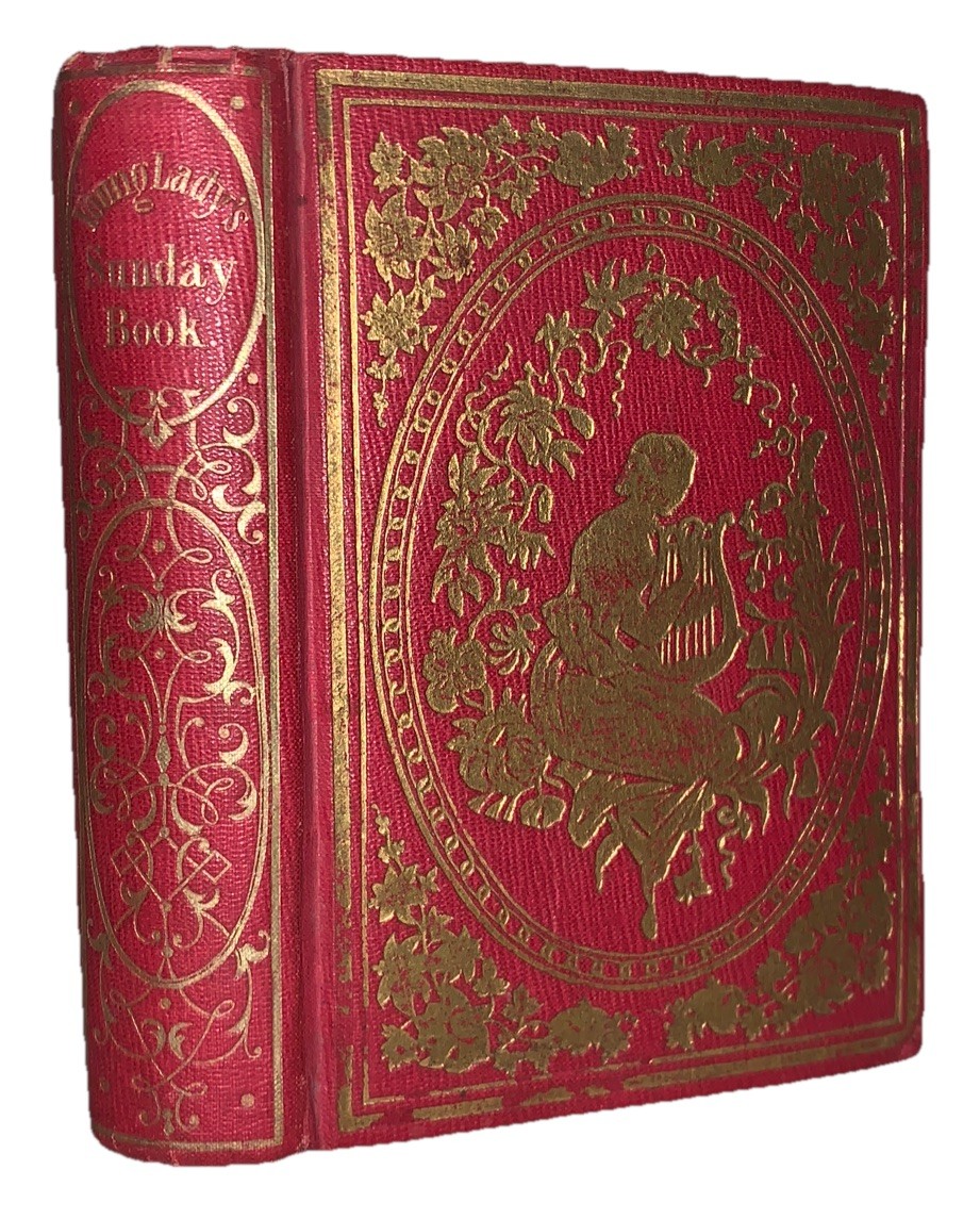 1854, THE YOUNG LADY’S SUNDAY BOOK, BEAUTIUFUL GILT DECORATED RED CLOTH, VG+