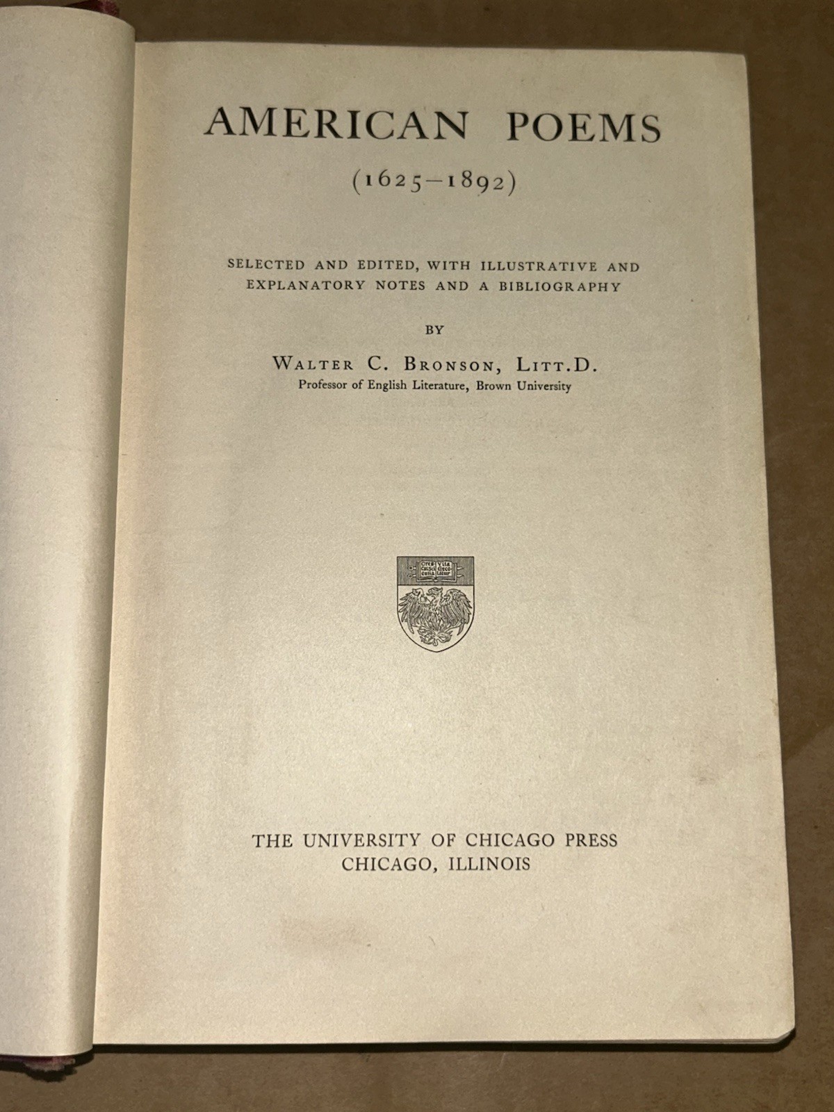 1915 American Poems (1625-1892) By Walter C. Bronson Hardcover 1st Ed. 4th Print