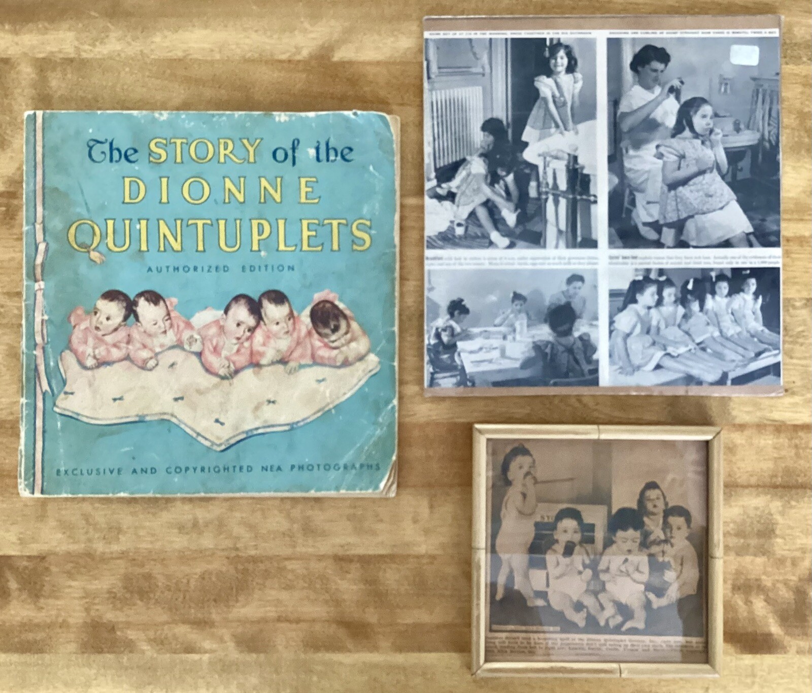 VTG 1935 Story of the Dionne Quintuplets Softcover Book and Newspaper Articles