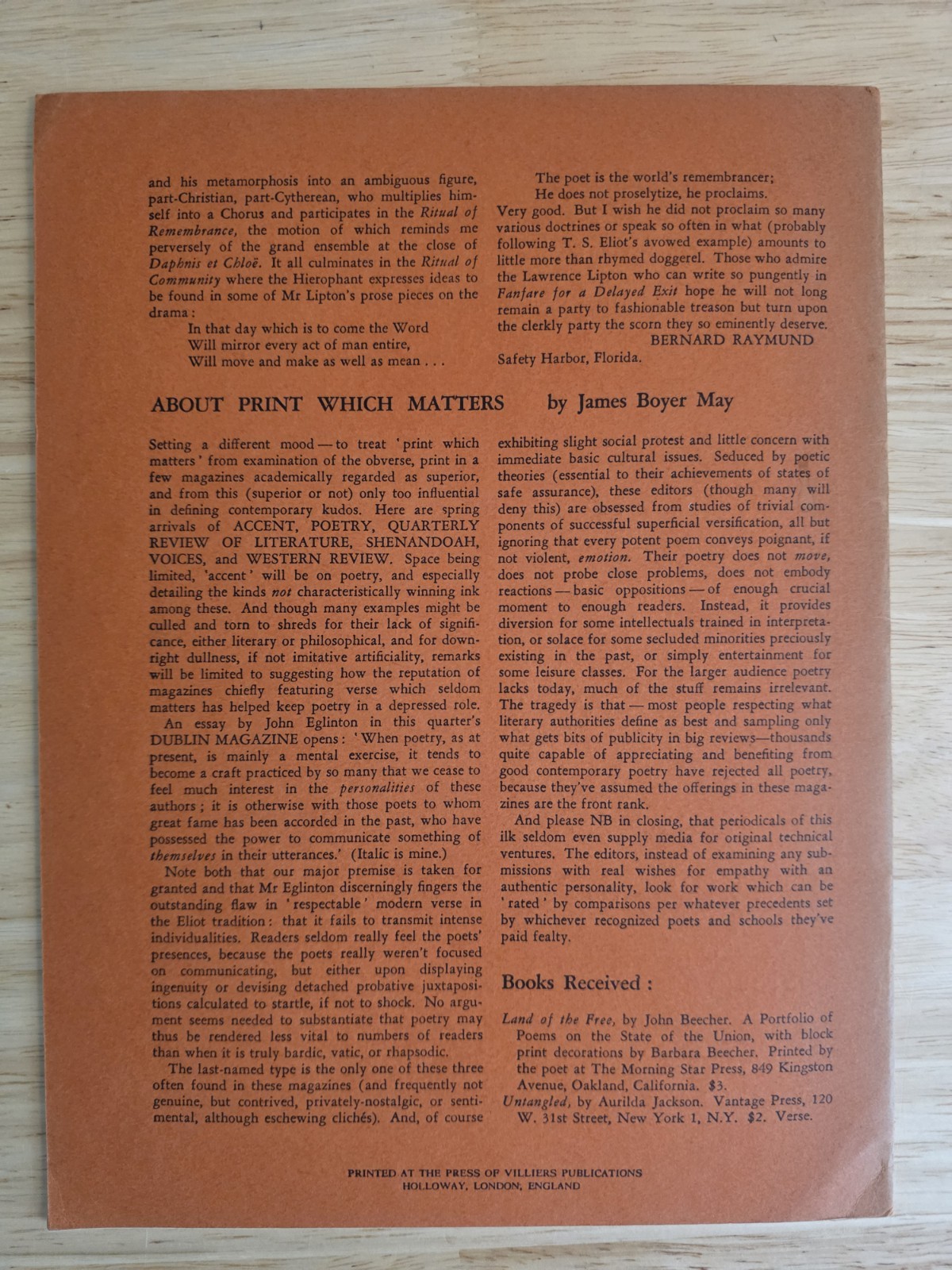 William Margolis, Miscellaneous Man No. 8, August 1956. Poetry.