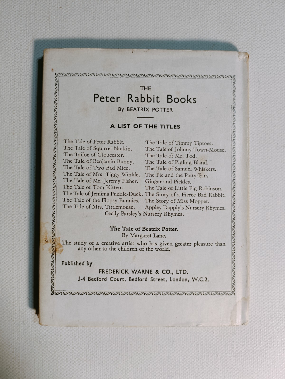 Fabula Petro Cuniculo – Beatricis Potteri – Frederick Warne hardback