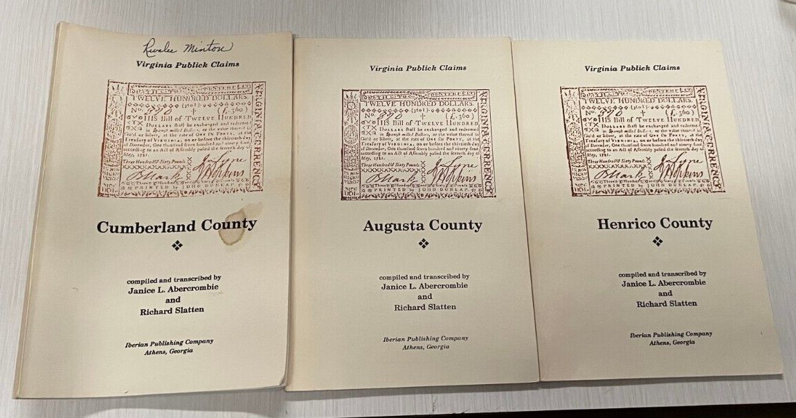 3 Vintage Cumberland Augusta & Henrico County Books Janice Abercrombie Athens GA