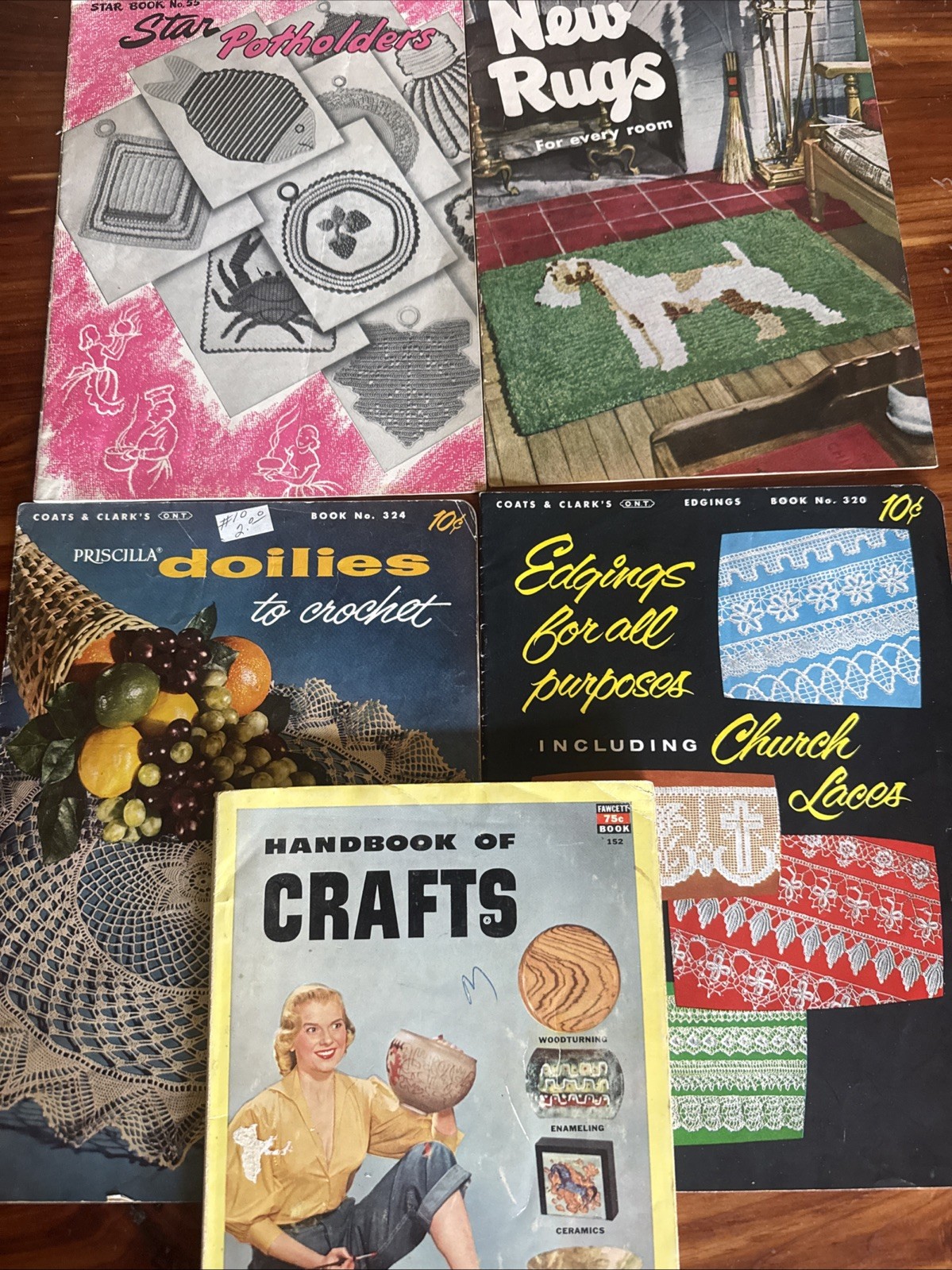 VTG Antique Coats & Clark Magazines Star Books Fawcett Crafts Lot Of 5 Rugs Lace