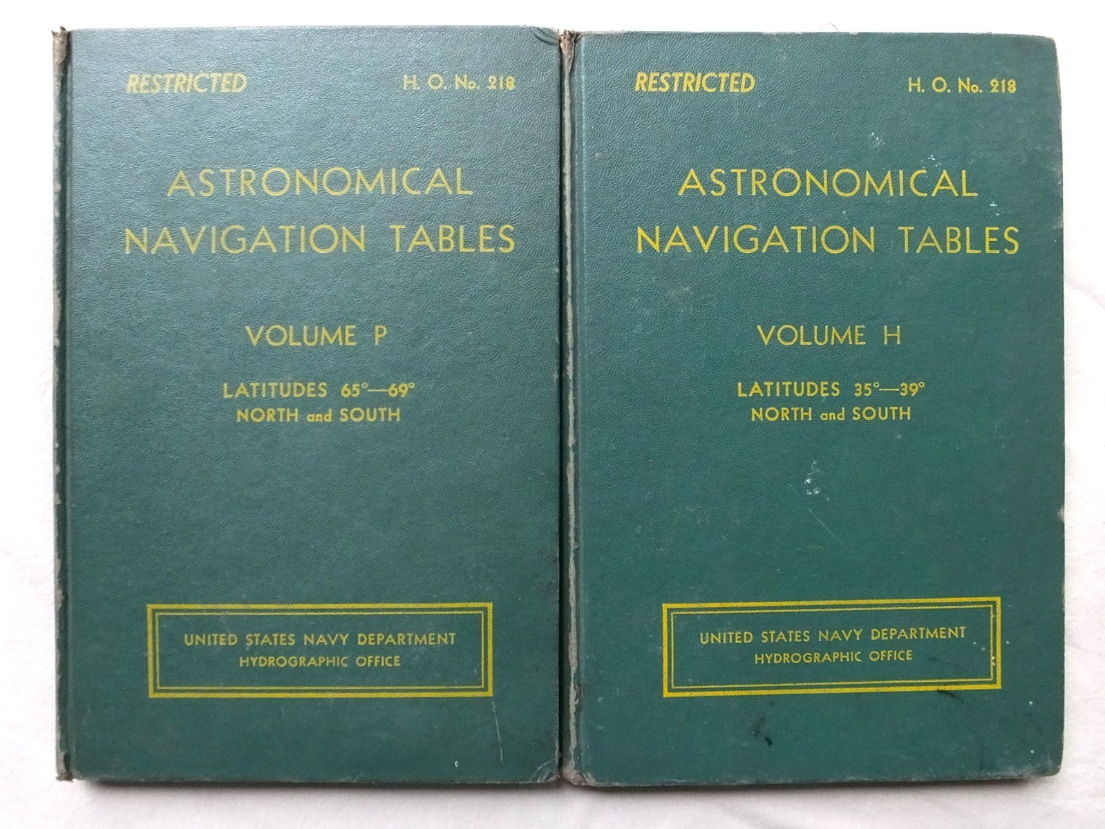 used 1941 U.S.NAVY ASTRONOMICAL NAVIGATION TABLES BOOKS (2) VOLUMES H & P