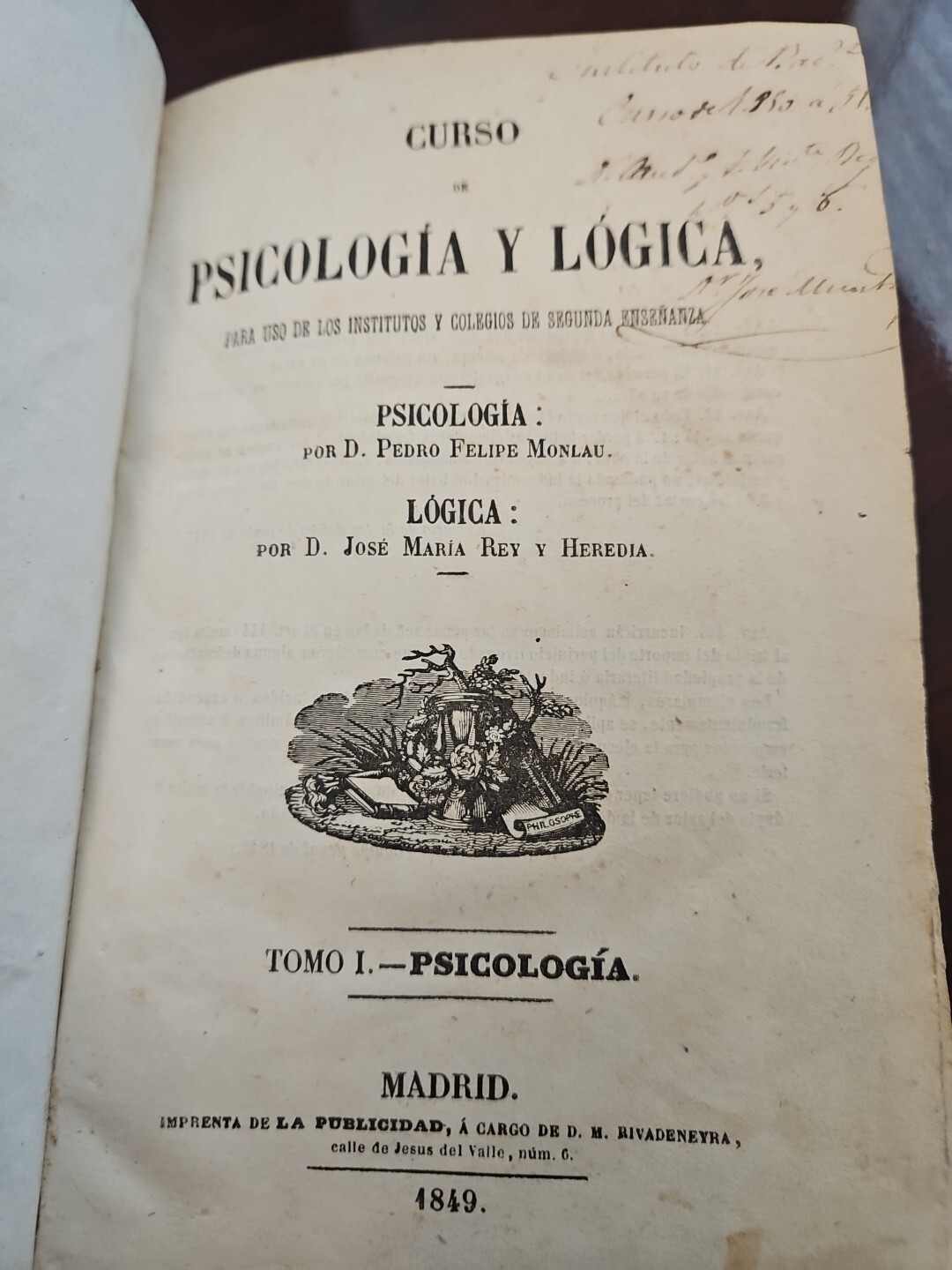 Antique 1849, PSICOLOGÍA Y LÓGICA, Psychology, PEDRO FELIPE MONLAU, JOSÉ MARÍA R
