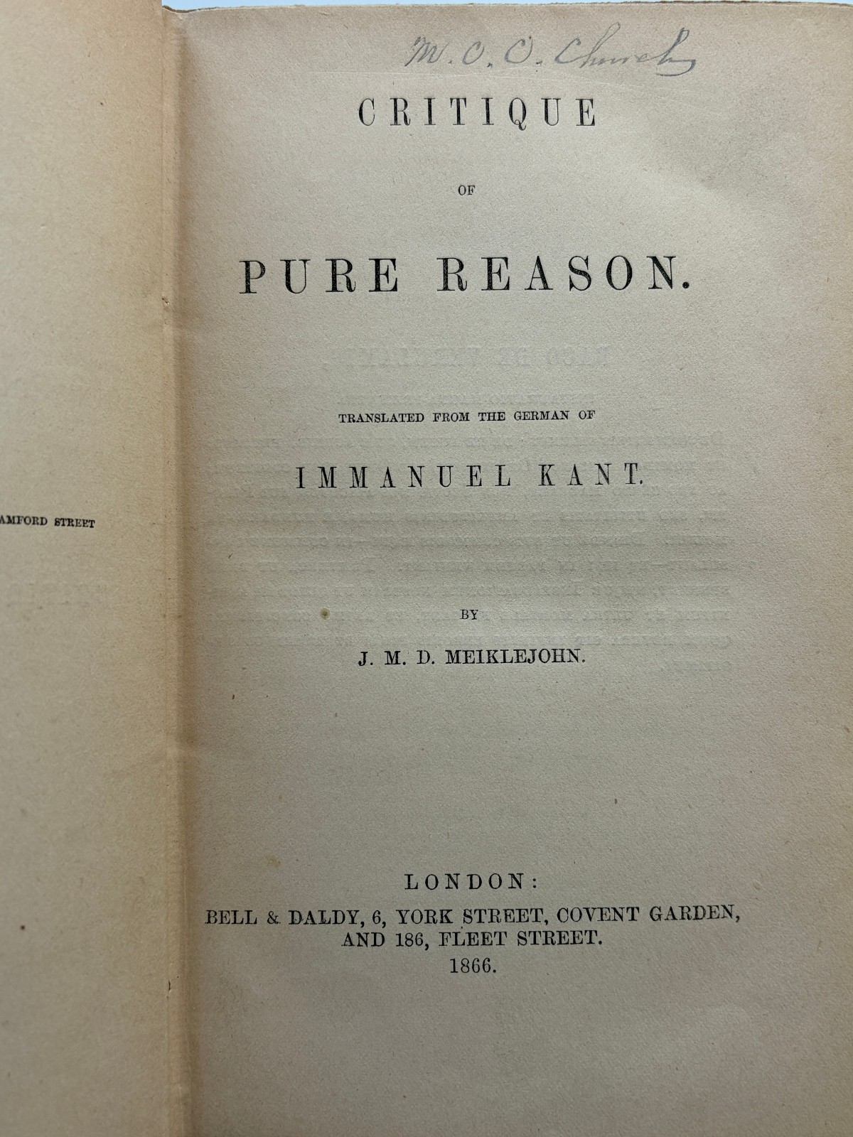 1866 Kant Critique of Pure Reason Bohn’s Philosophical Library