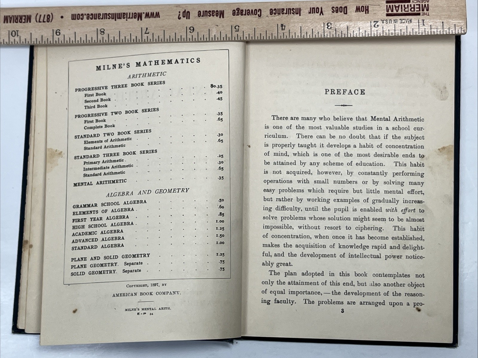 1897 Mental Arithmetic by W.J. Milne Hardcover American Book Company