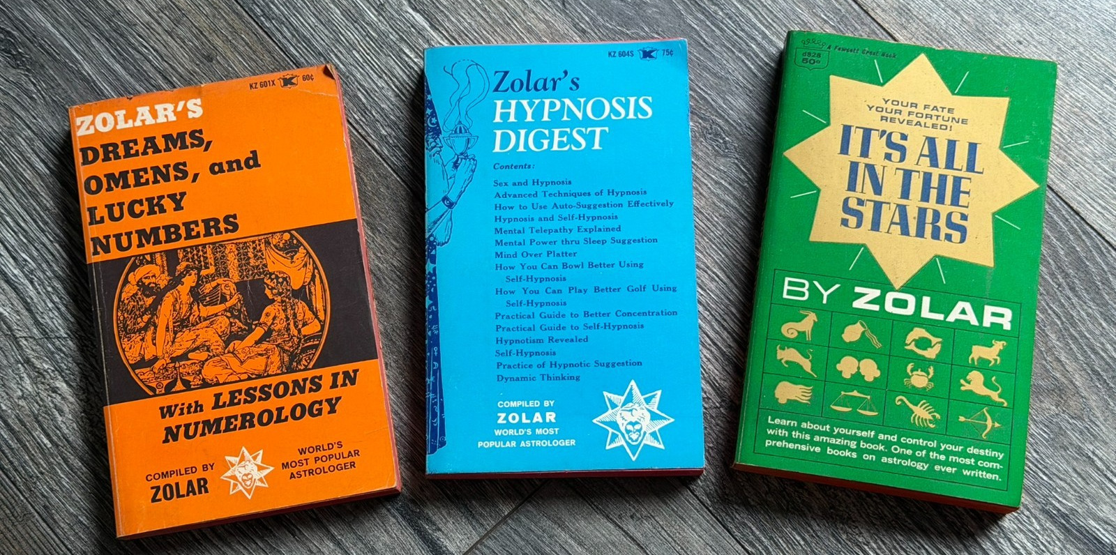 ZOLAR’S Paperback Book Lot 3pc Vintage Occult Astrology Hypnosis Numerology