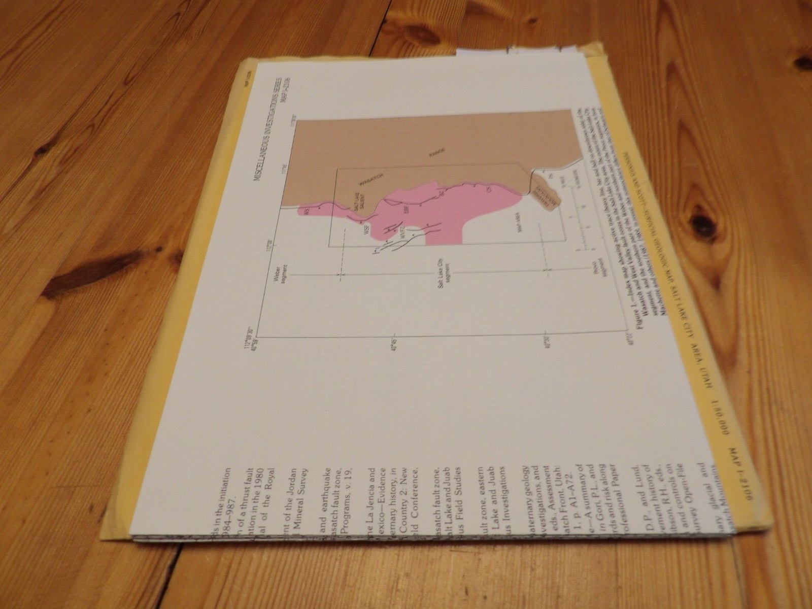 1992 Geological Map Salt Lake City Parts Wasatch Fault Utah USGS
