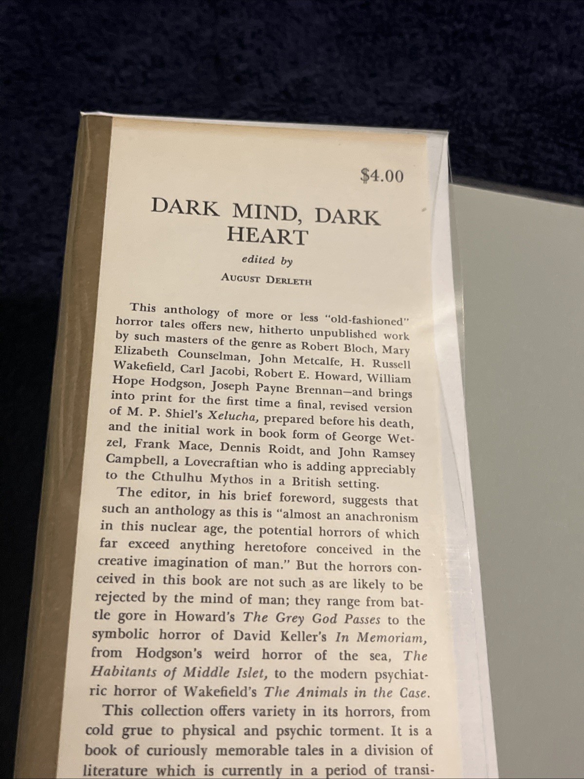 August Derleth *RARE* Dark Mind, Dark Heart Book – 1962 – Arkham House – 1st ED