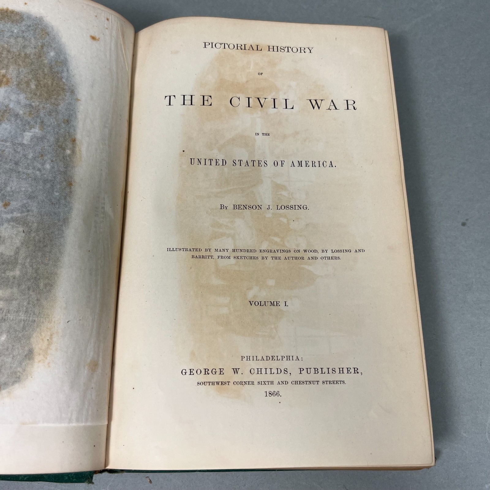 1866 Pictorial History of the Civil War in America Benson Lossing 3 Vol. Set Lot
