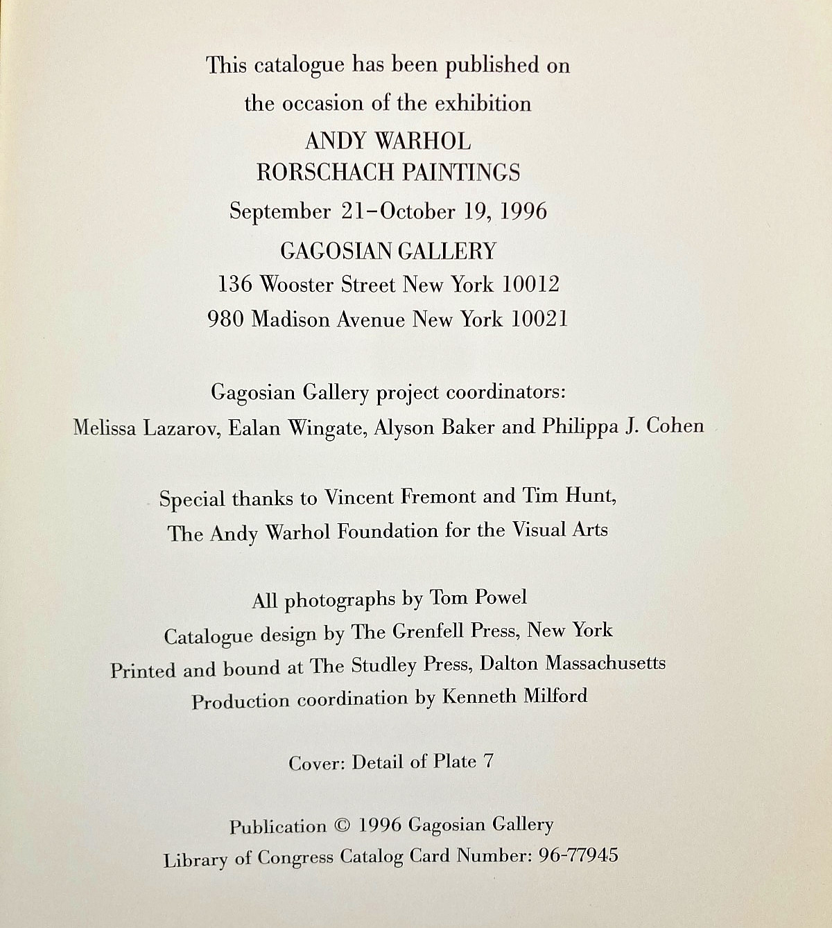 Rosalind E Krauss / ANDY WARHOL RORSCHACH PAINTINGS 1st Edition 1996 Paperback