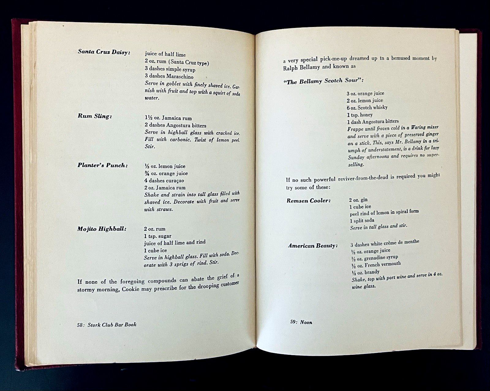 1946 THE STORK CLUB NYC BAR BOOK by Lucius Beebe Mixed Drink Cocktail Recipes