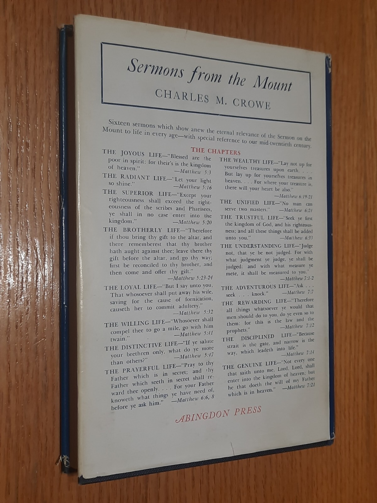 Sermons on the Mount Jesus‘ Teaching as Power for Life by Charles Crowe 1940 ED