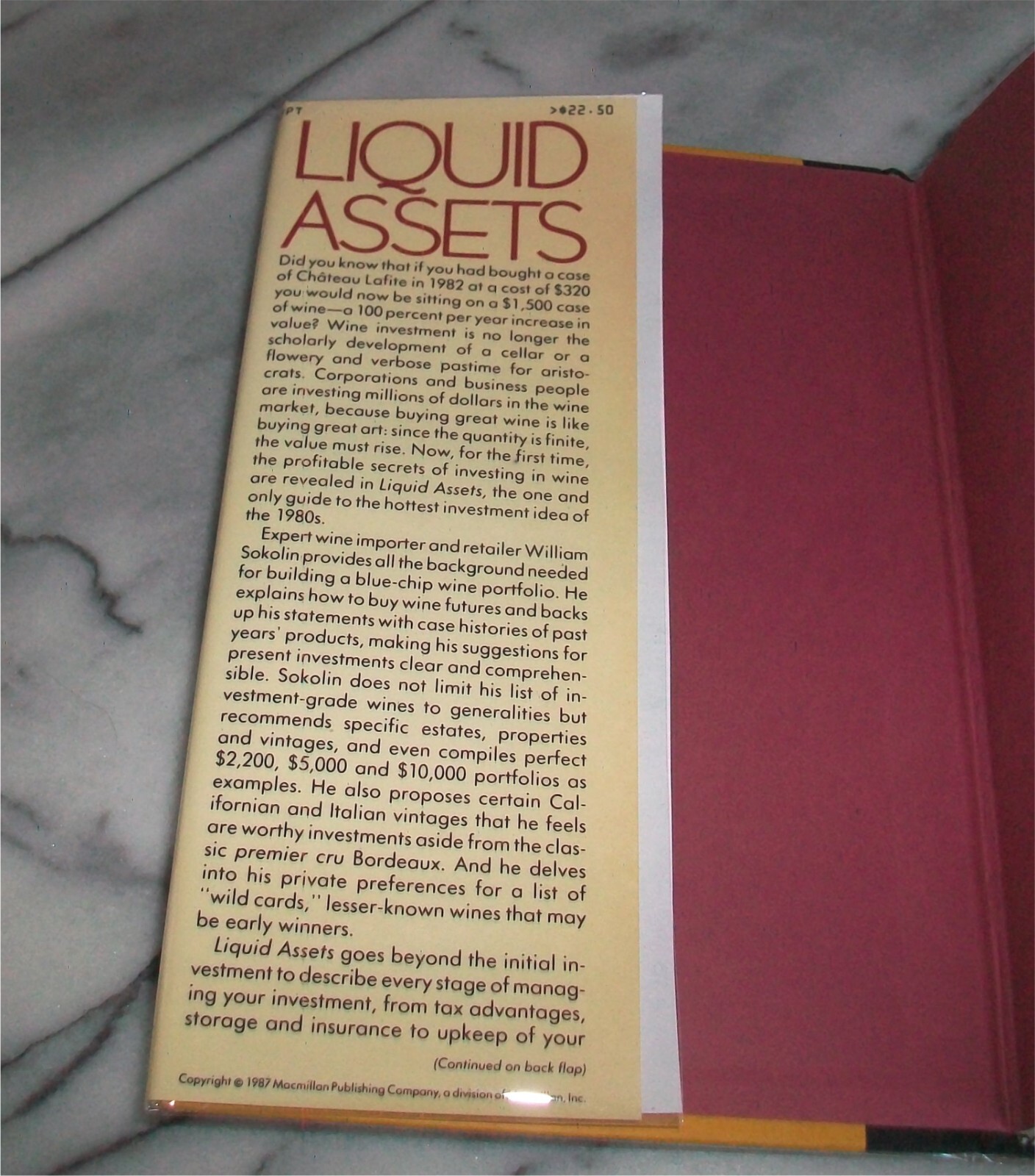 Signed & Inscrbd LIQUID ASSETS William Sokolin 1987 HC/DJ Wine Investment 1st Ed