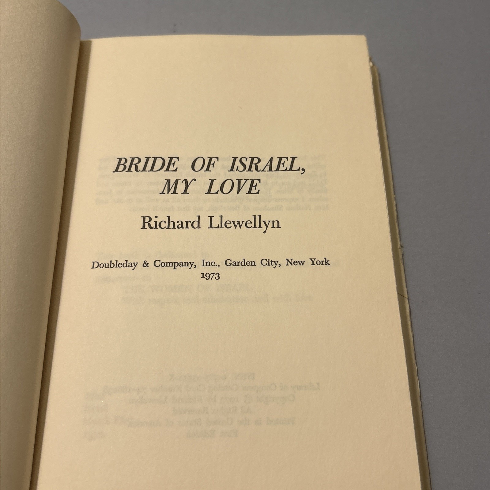 Bride of Israel, My Love, Richard Llewellyn, 1973 First Edition HC/DJ