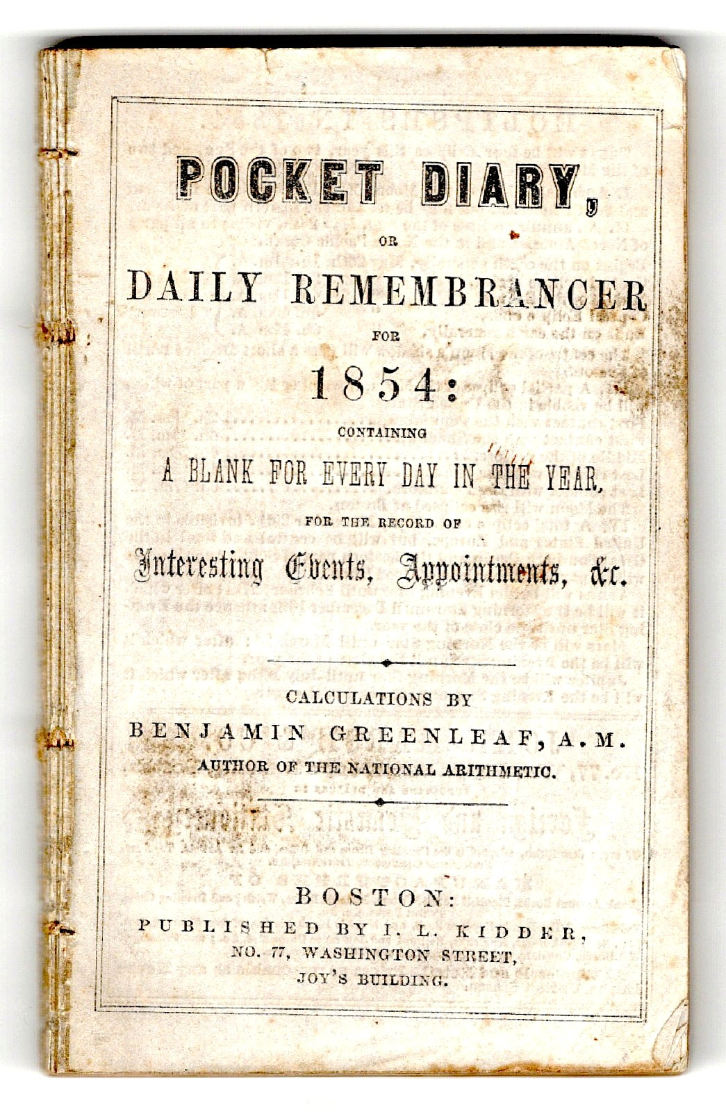 Pocket Diary 1854 of blacksmith Ezekiel Clark, Methuen, Essex County, Mass.