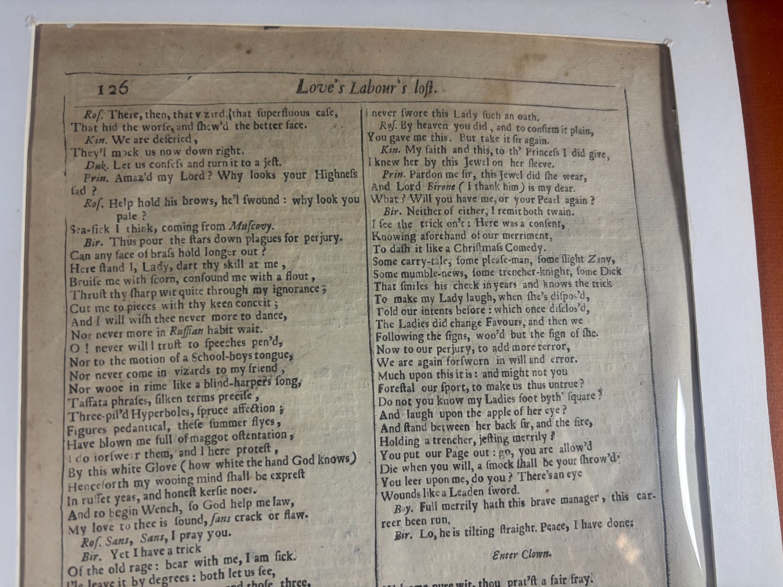 Original Shakespeare 4th Folio Leaf Featuring pg 125-6 Love’s Labour’s Lost
