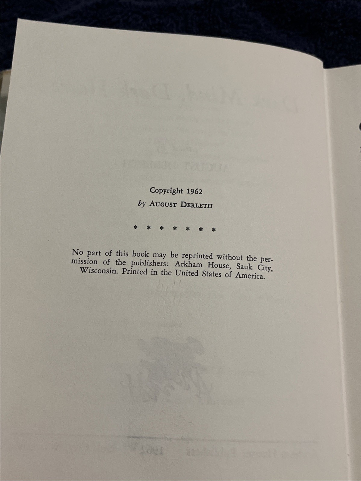 August Derleth *RARE* Dark Mind, Dark Heart Book – 1962 – Arkham House – 1st ED