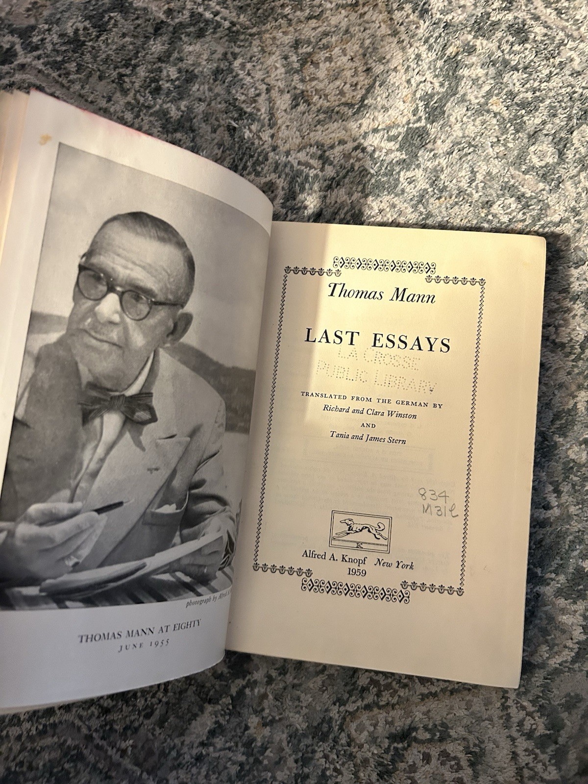 Thomas Mann / Last Essays / 1st Edition / HCDJ / Knopf 1959 / Ex Libris