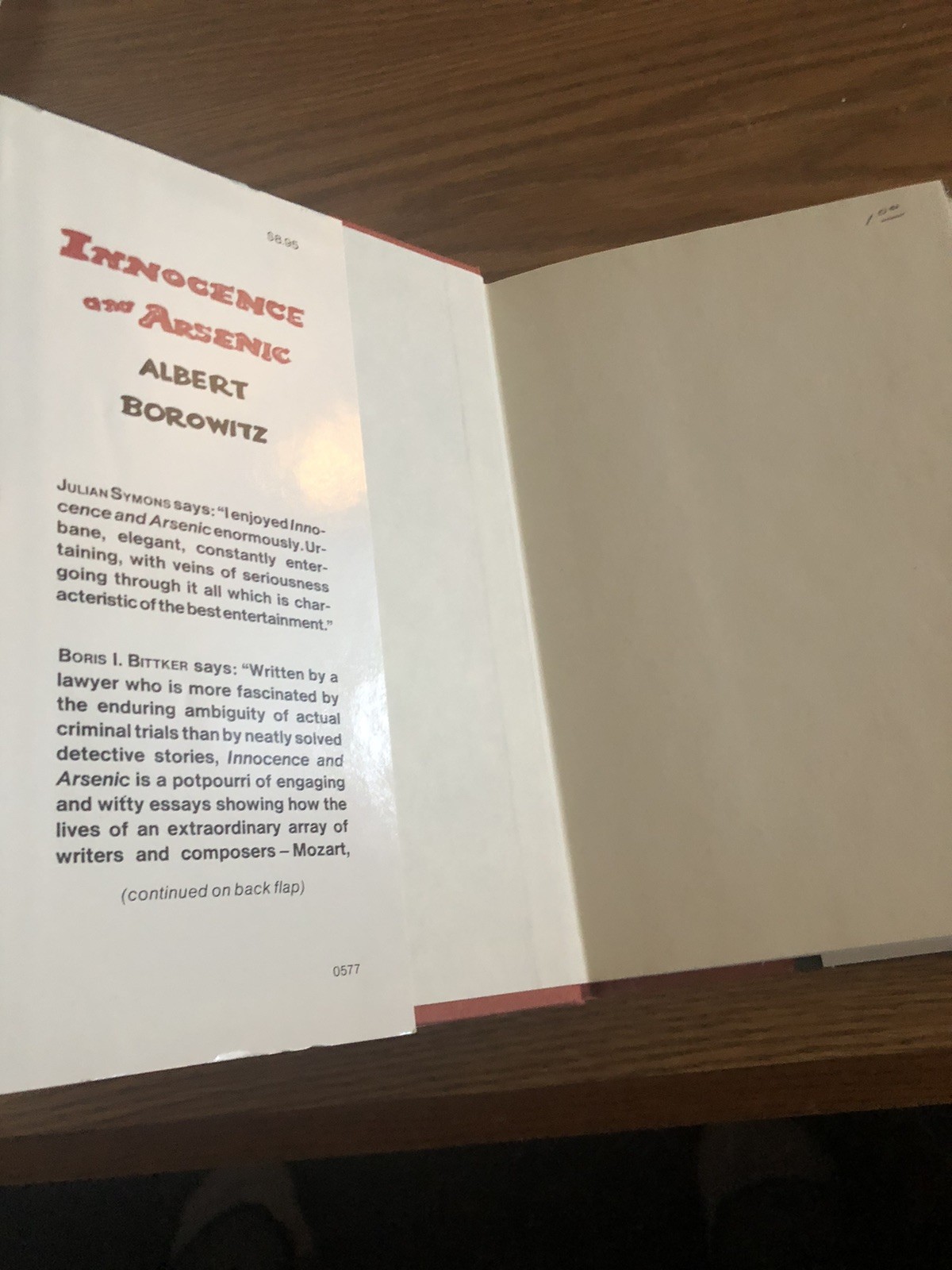 Albert BOROWITZ / Innocence & Arsenic Studies in Crime & Literature 1977 1st/1st