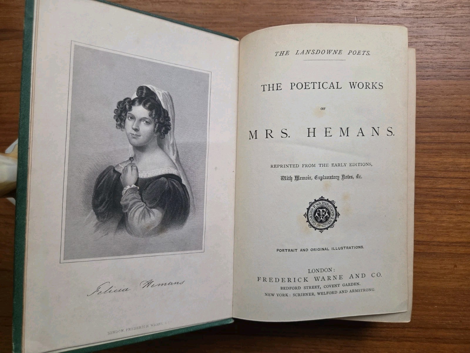 Poems by Mrs. Hemans c. 1880s Antique Victorian Illustrated HC Book