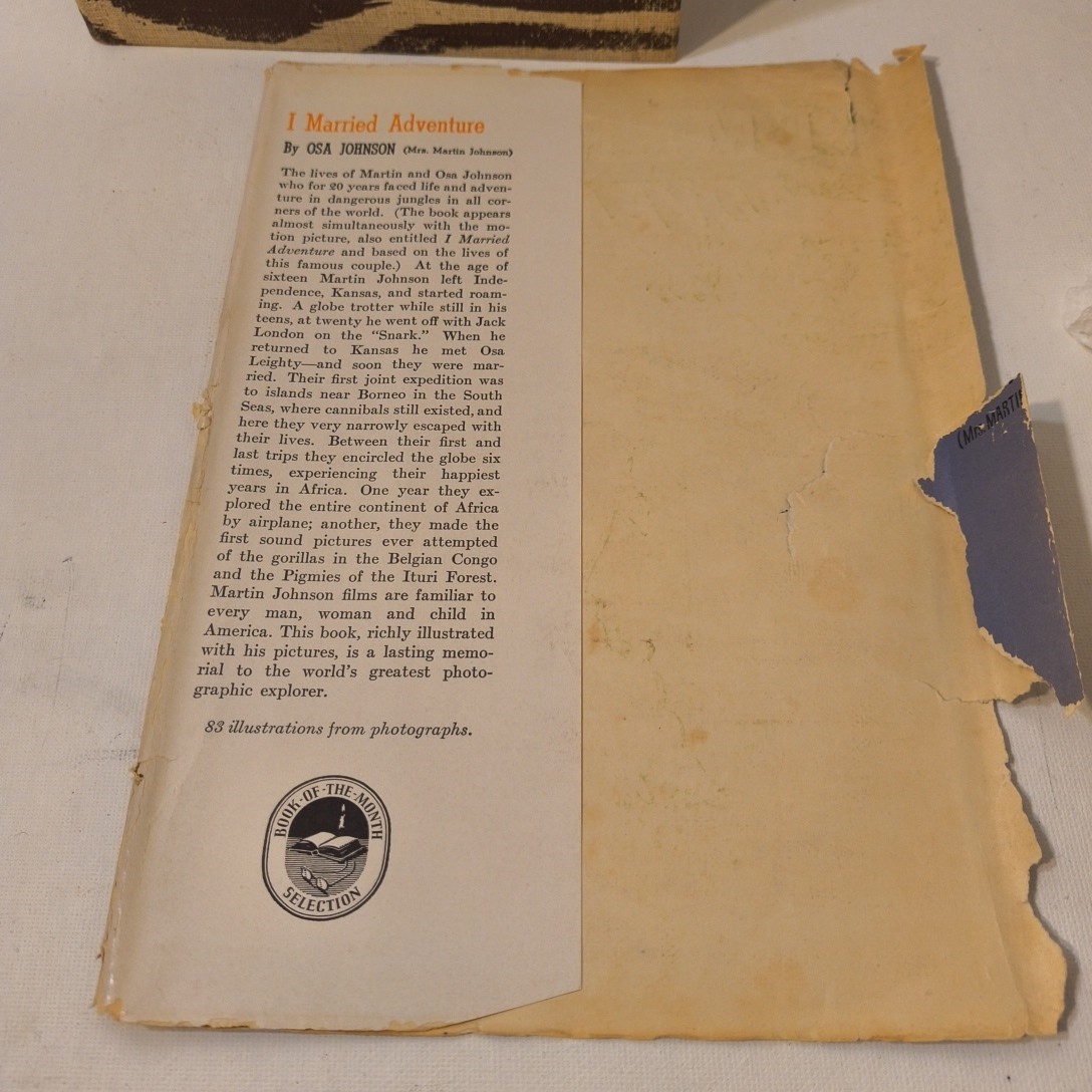 I Married Adventure Hardcover By Osa Johnson Illustrated 1940 Zebra Cover Print