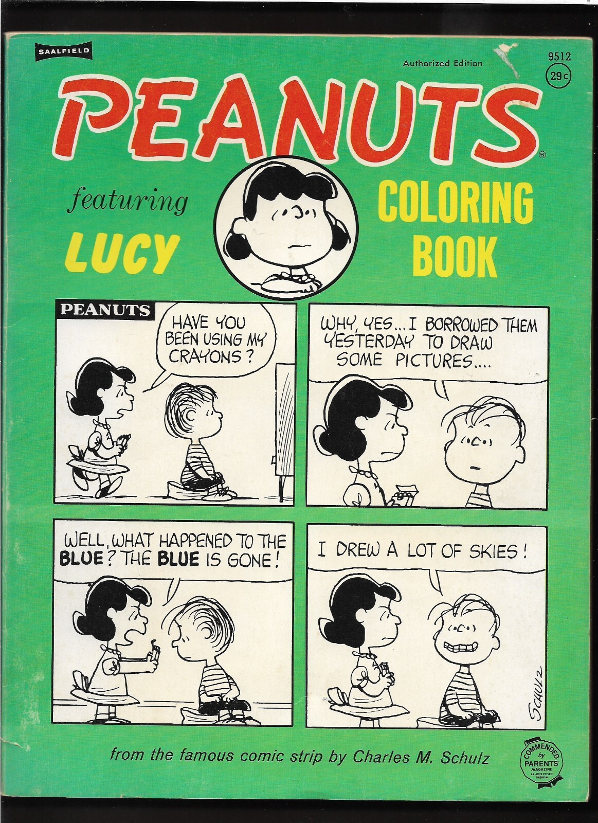 1967 Saalfield CHARLES SCHULZ PEANUTS COLORING BOOK FEATURING LUCY UNUSED