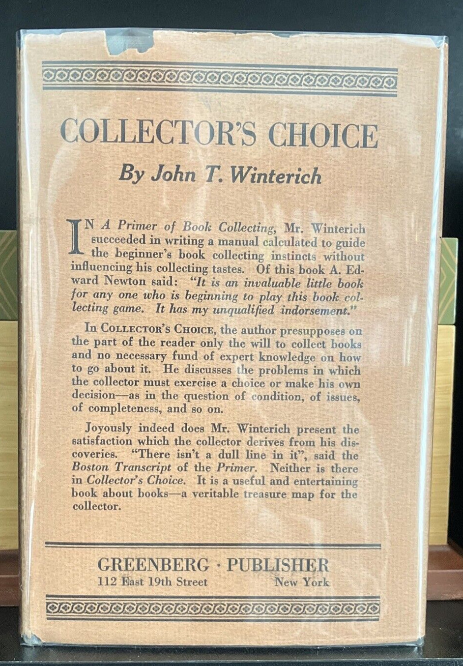 Book Vintage Collectors Choice John T Winterich w/Dust Cover 1928 B35