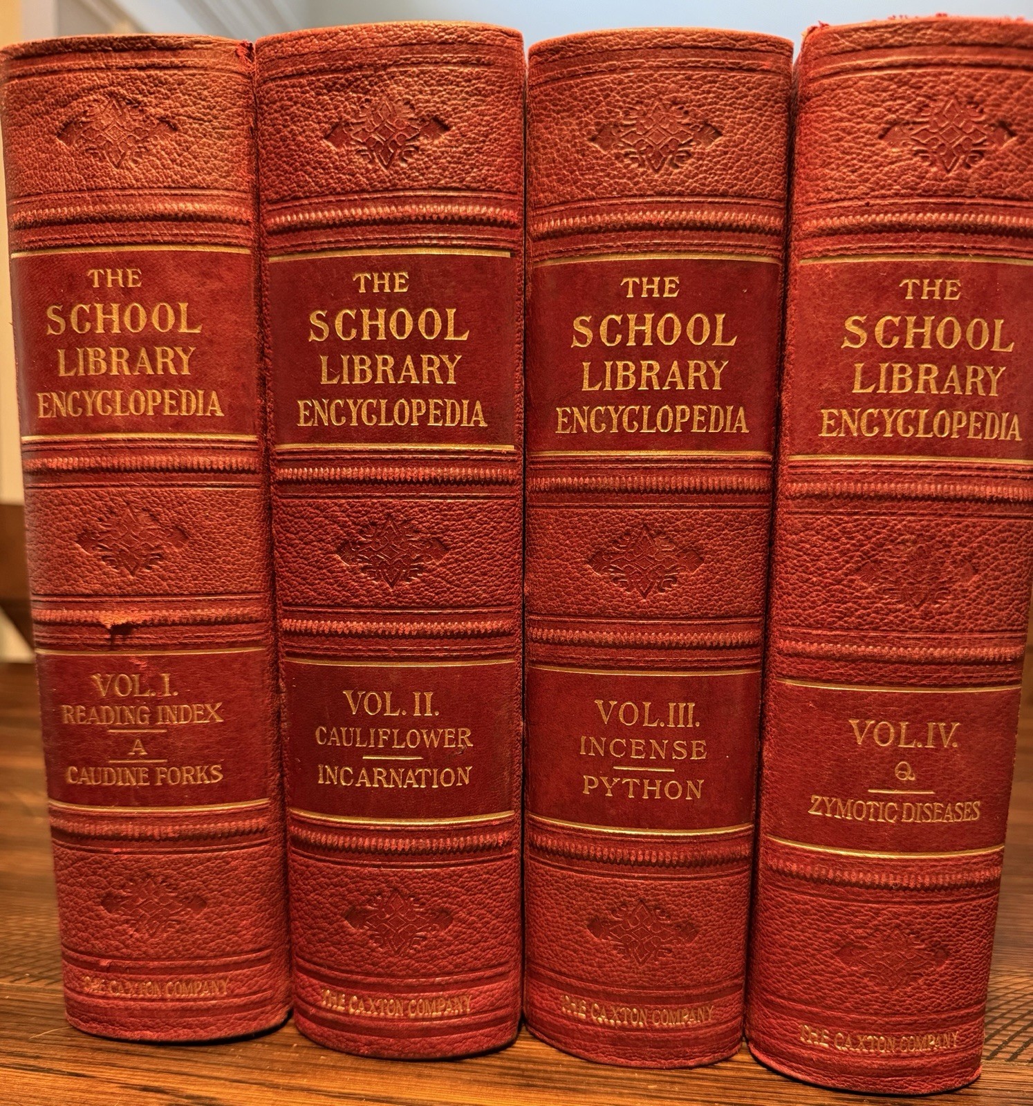 1902 School Library Encyclopedia Complete 4 Vol Set Bellows Bros Leather Bound
