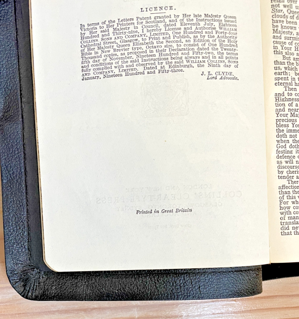 THE HOLY BIBLE, COLLINS‘ CLEAR-TYPE PRESS (1950s Black Leather, KJV, Slipcase)