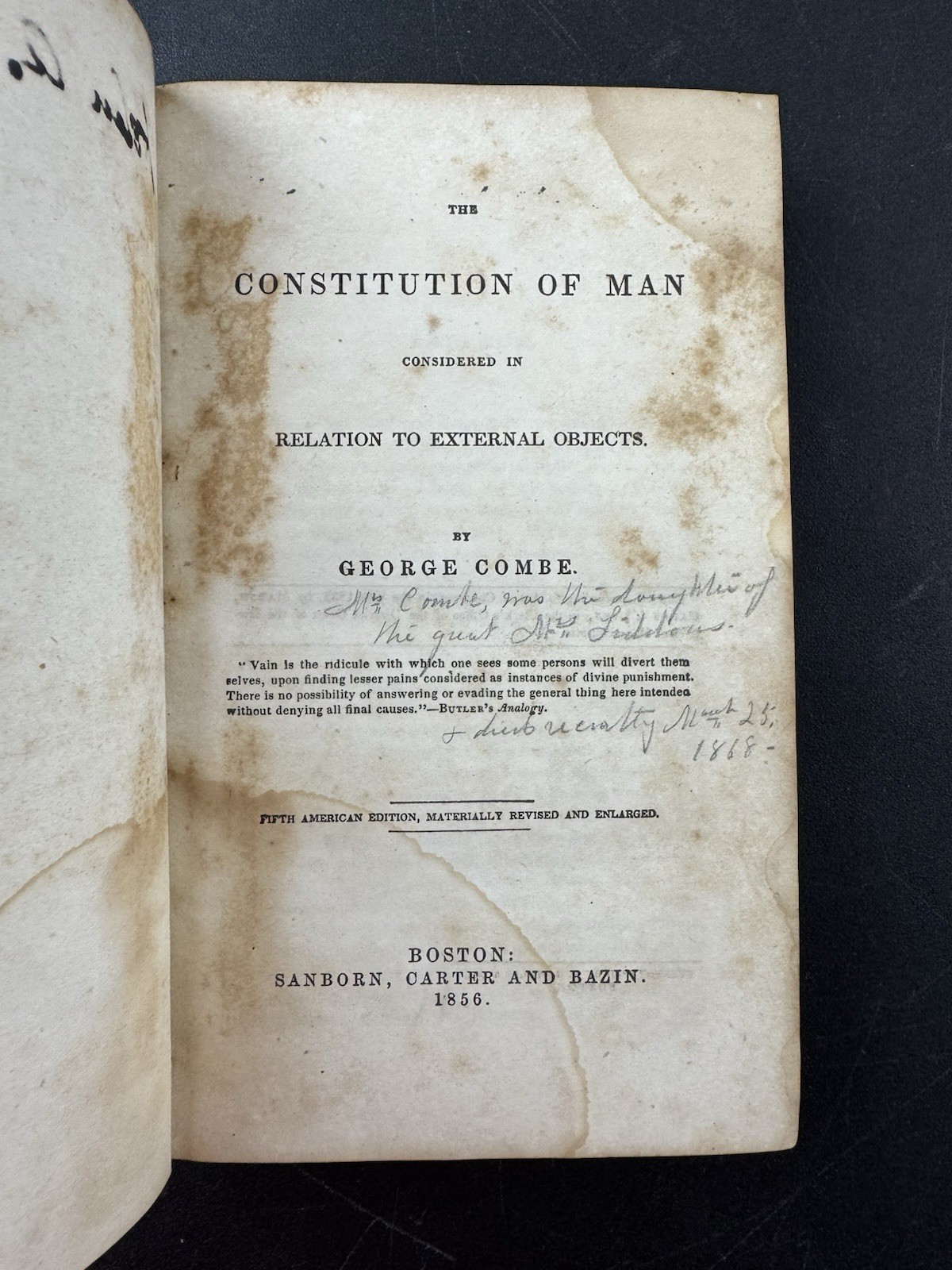 The Constitution of Man in Relation to External Objects by George Combe 1856