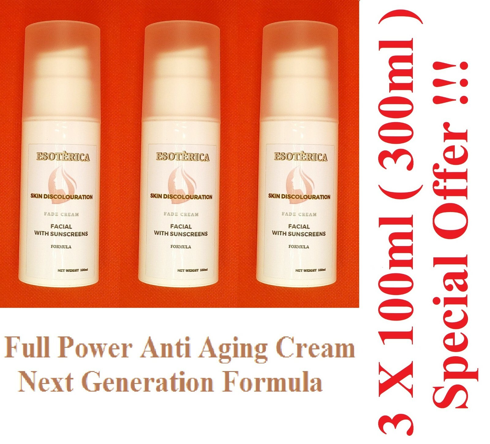 Esoteric a Fade & Face Cream 3 X 100ml ( 300ml ) ( 10.14 oz ) New Formula.-=