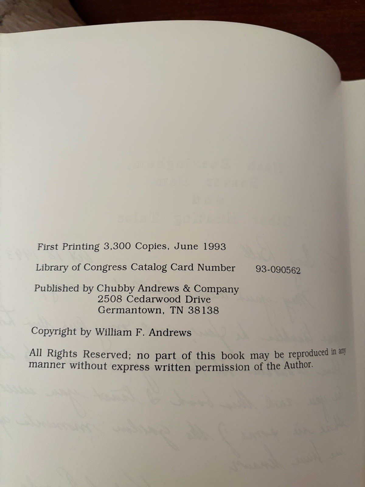 Nash Buckingham, Beaver Dam & Other Hunting Tales (SIGNED) By Dr. Chubby Andrews
