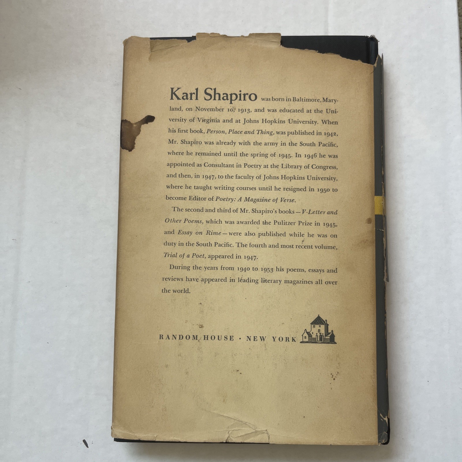 Karl Shapiro – Poems 1940-1953 – Hardcover First Edition