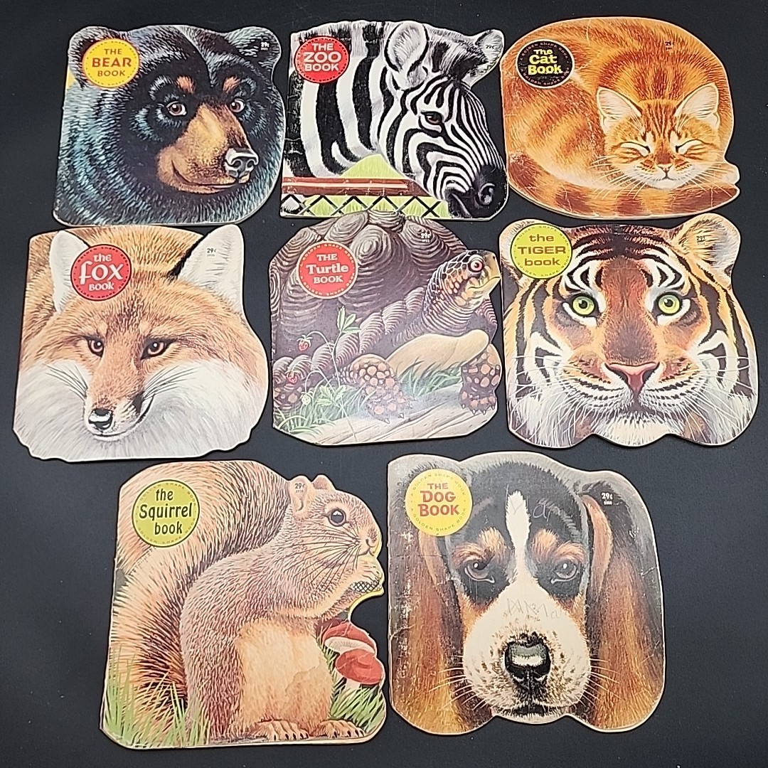 (8) A Golden Shape Book 1960’s Tiger Bear Turtle Fox Cat Dog Zebra Squirrel