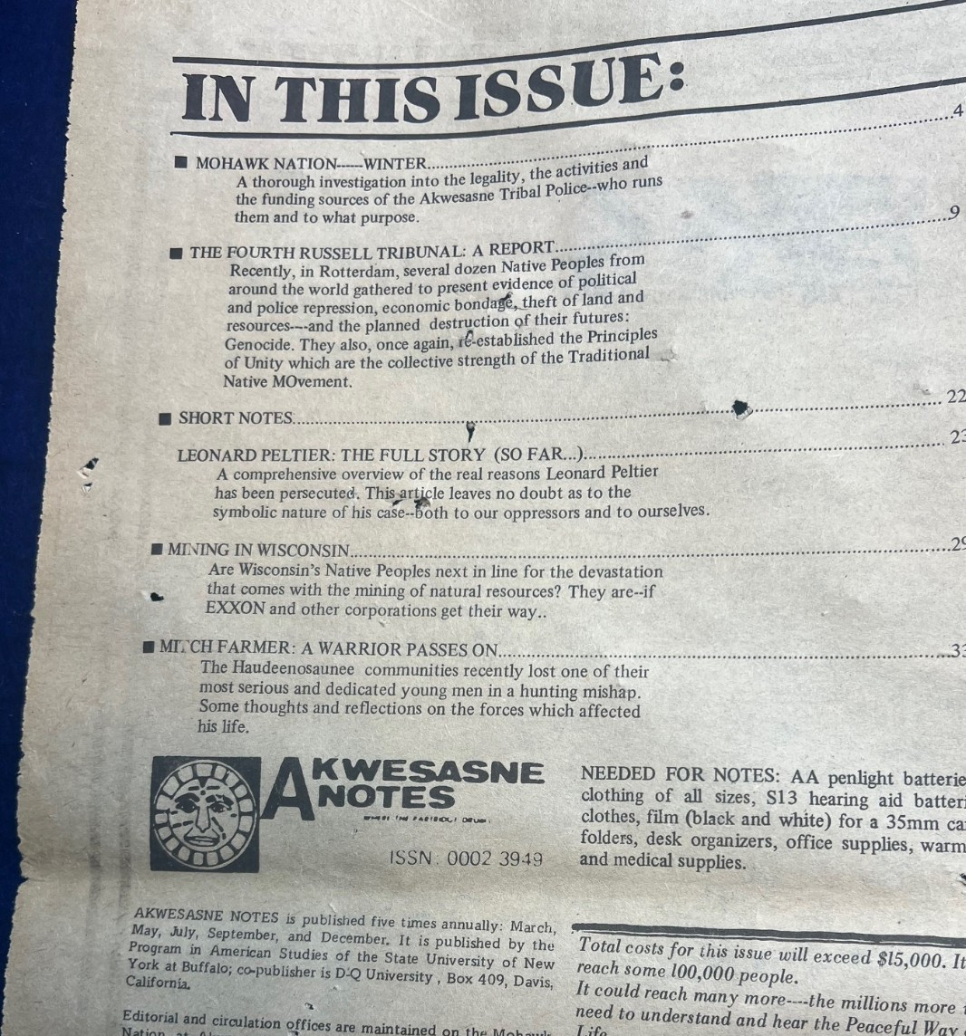 Akwesasne Notes Leonard Peltier Mohawk Native American Indian News Revolution
