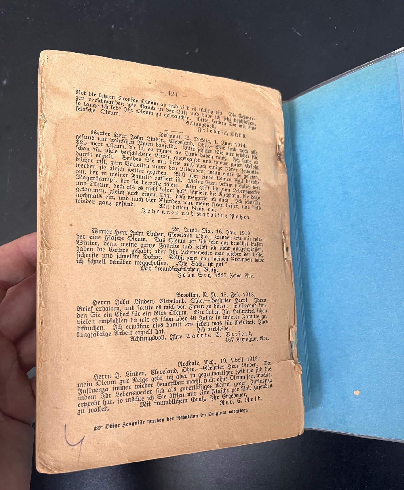 Rare Book: John Linden „Important Extracts from my Correspondence“ 1800s Oleum