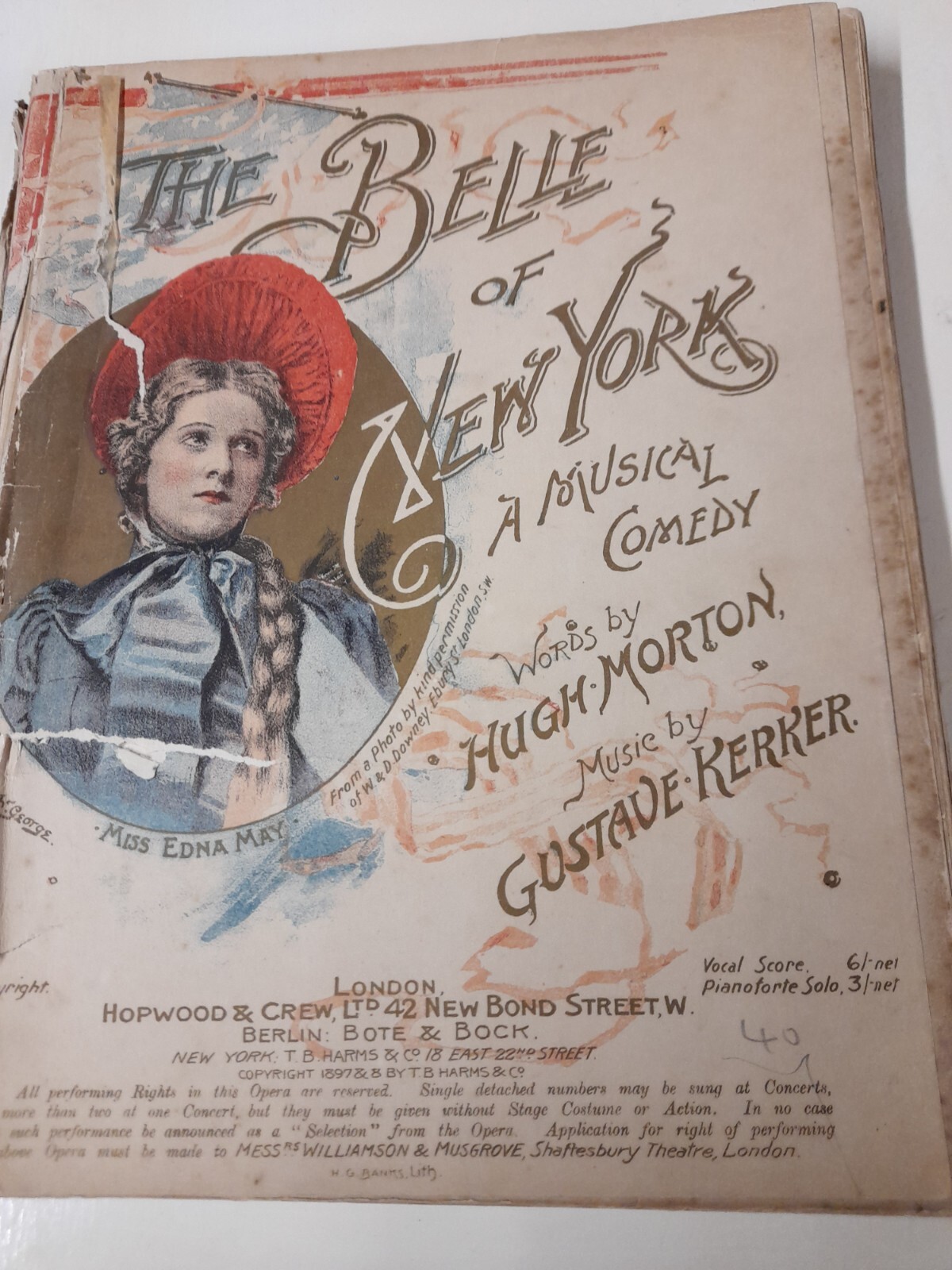 Hugh Morton and Gustave Kerker The Belle of New York Hopwood & Crew 1898