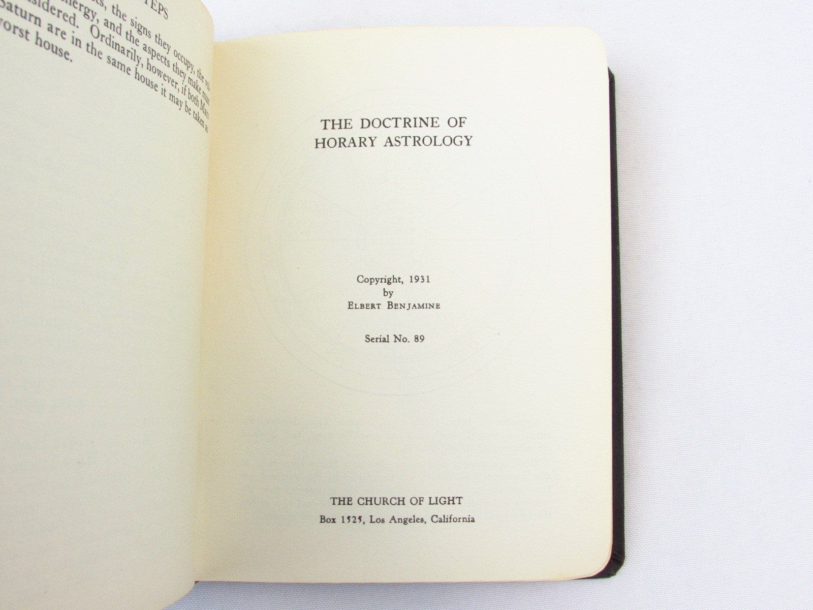 Brotherhood of Light VIII Horary Astrology C C Zain Elbert Benjamine 1930 HC