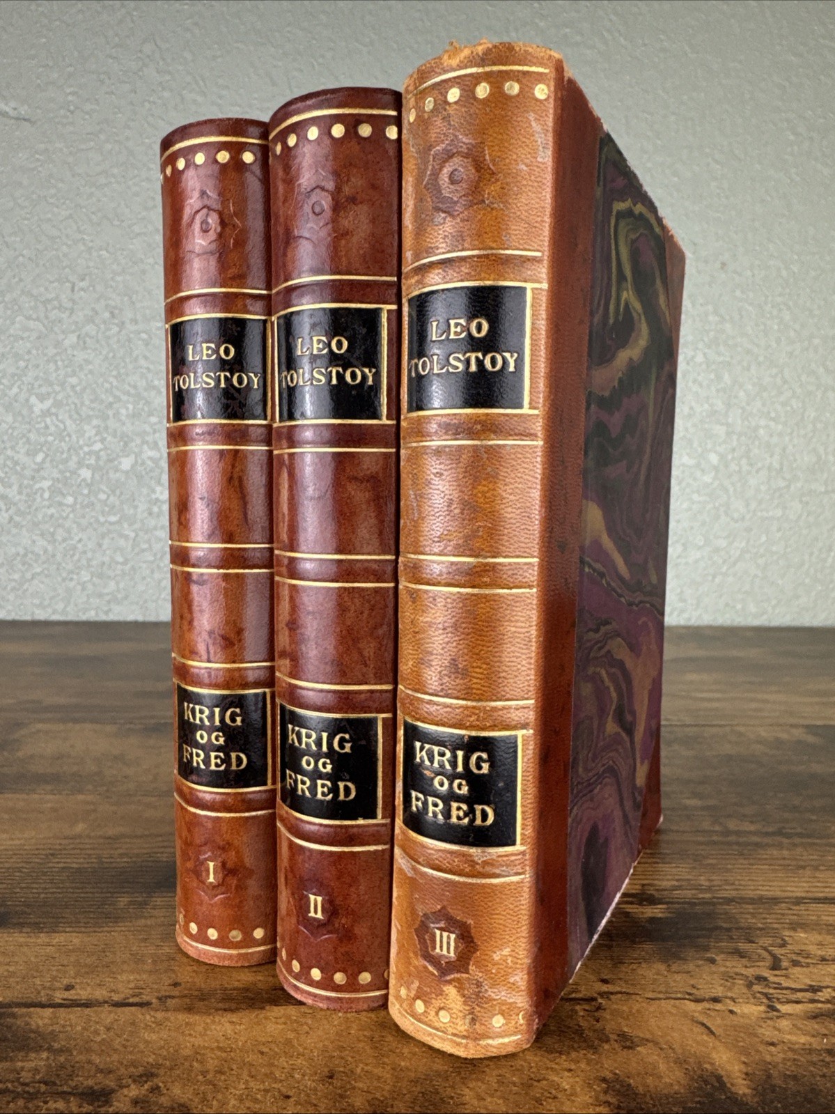 WAR AND PEACE(KRIG OG FRED) BY LEO TOLSTOY~DANISH TEXT~1928 COMPLETE 3 VOL SET