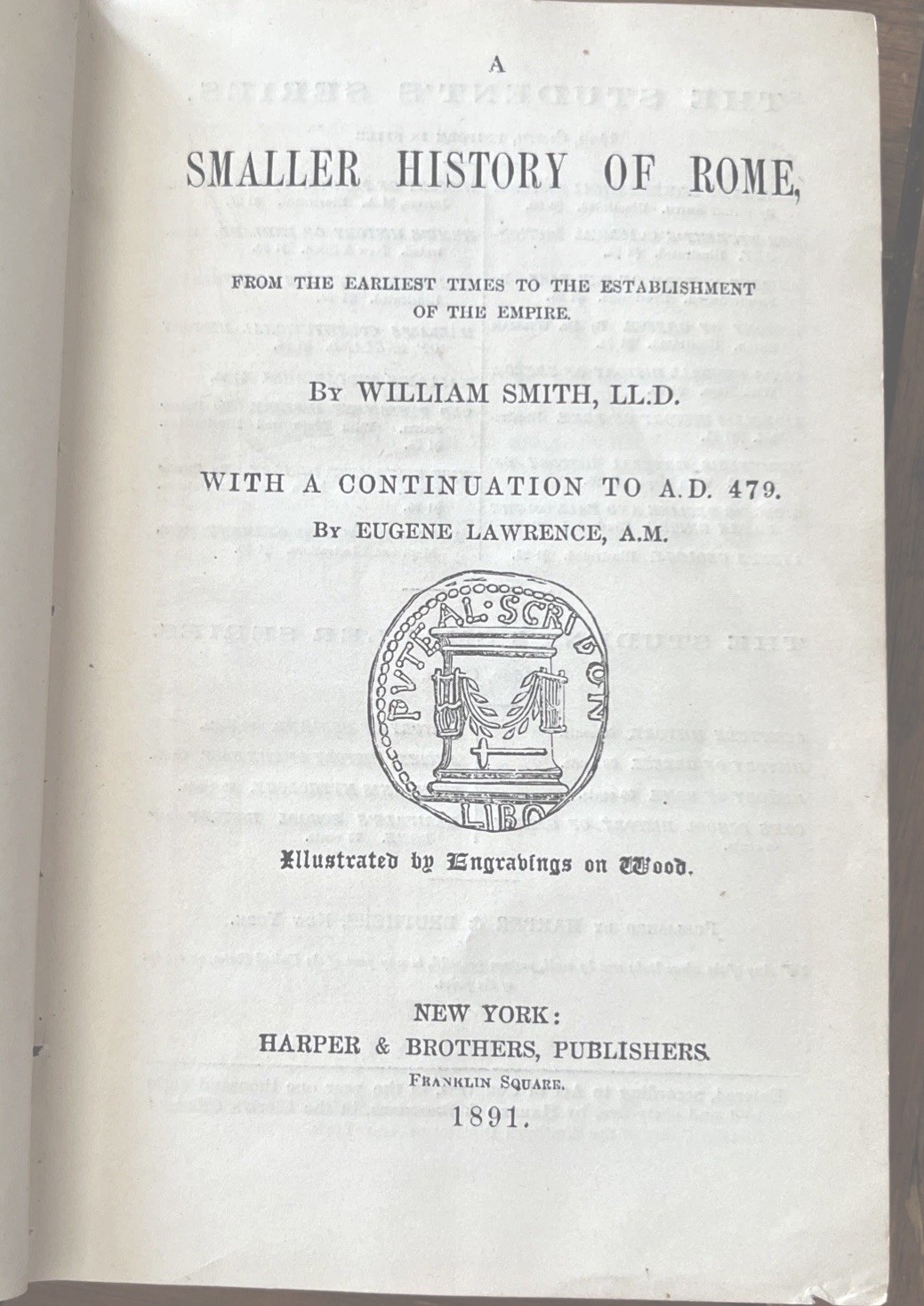 RARE WILLIAM SMITH 1891 EDITION A SMALLER HISTORY OF ROME