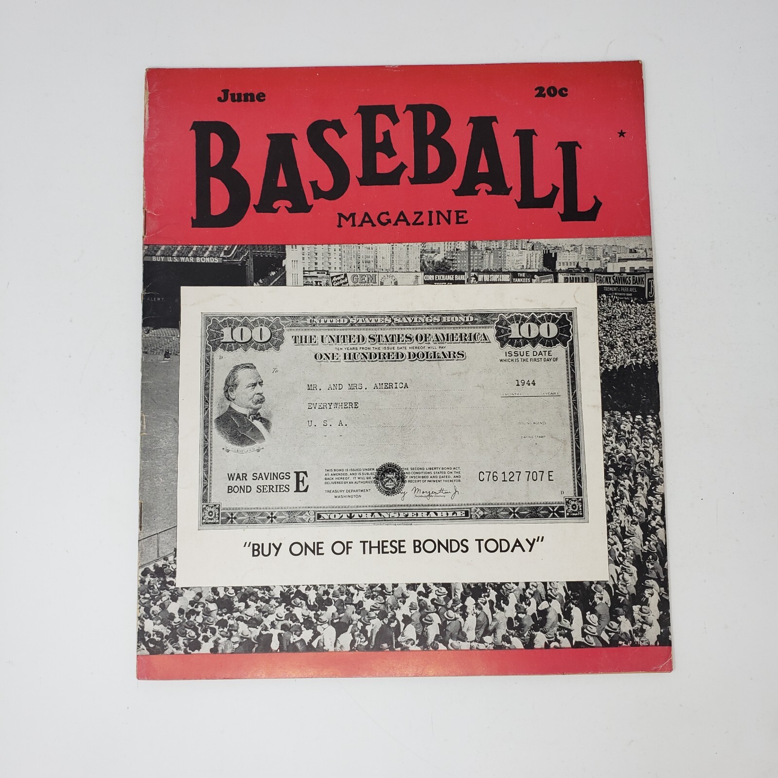Baseball Magazine Vol. 73 June 1944 #1 Rare War Bond Cover, Babe Ruth Tall Tales
