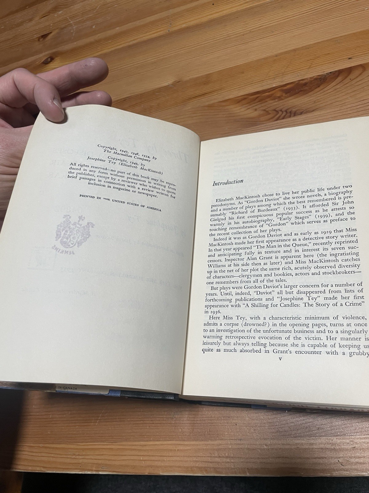 Three By Tey Hardcover Josephine Tey 1955 Macmillan Company